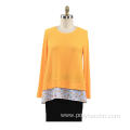 Women Autumn Top Spliced Ruffled Hem Sweater